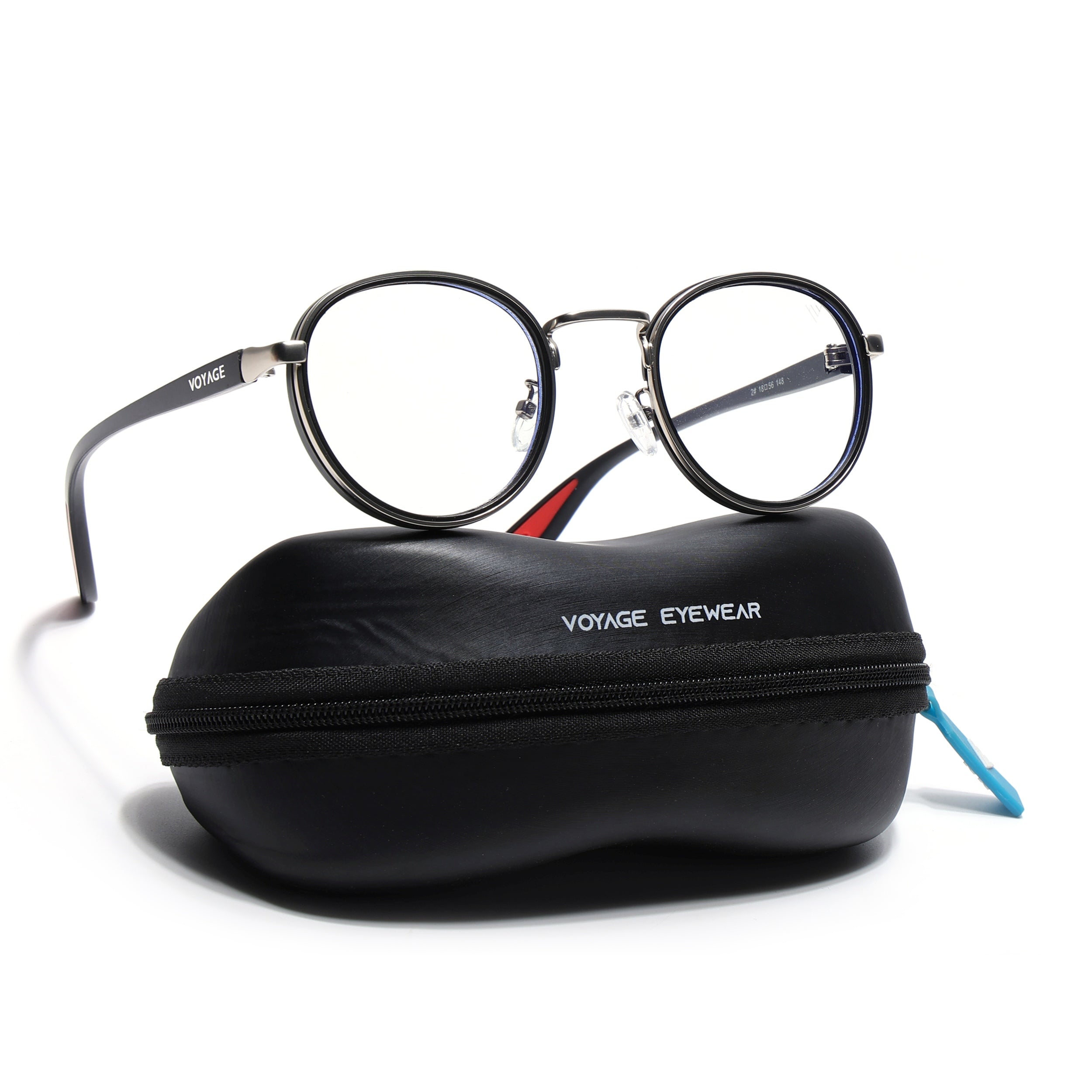 Pilot | Silver & Black Round Eyeglasses for Men & Women | 2#MG6670-C3