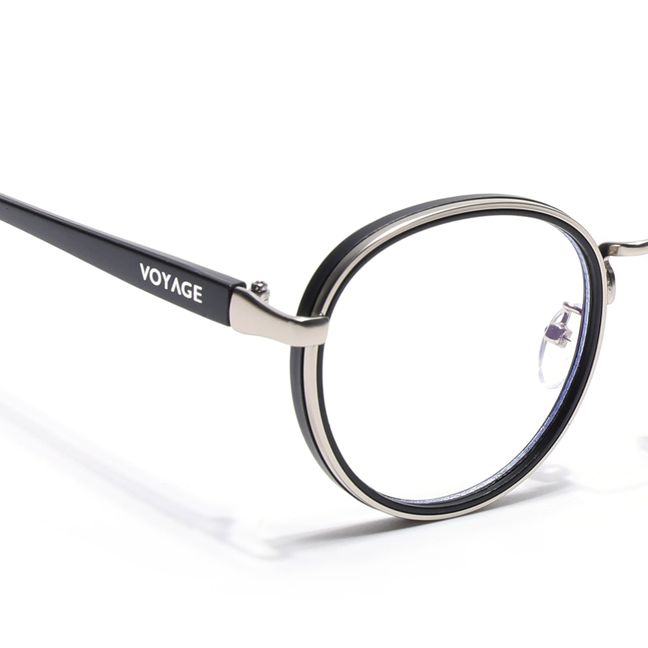 Pilot | Silver & Black Round Eyeglasses for Men & Women | 2#MG6670-C3