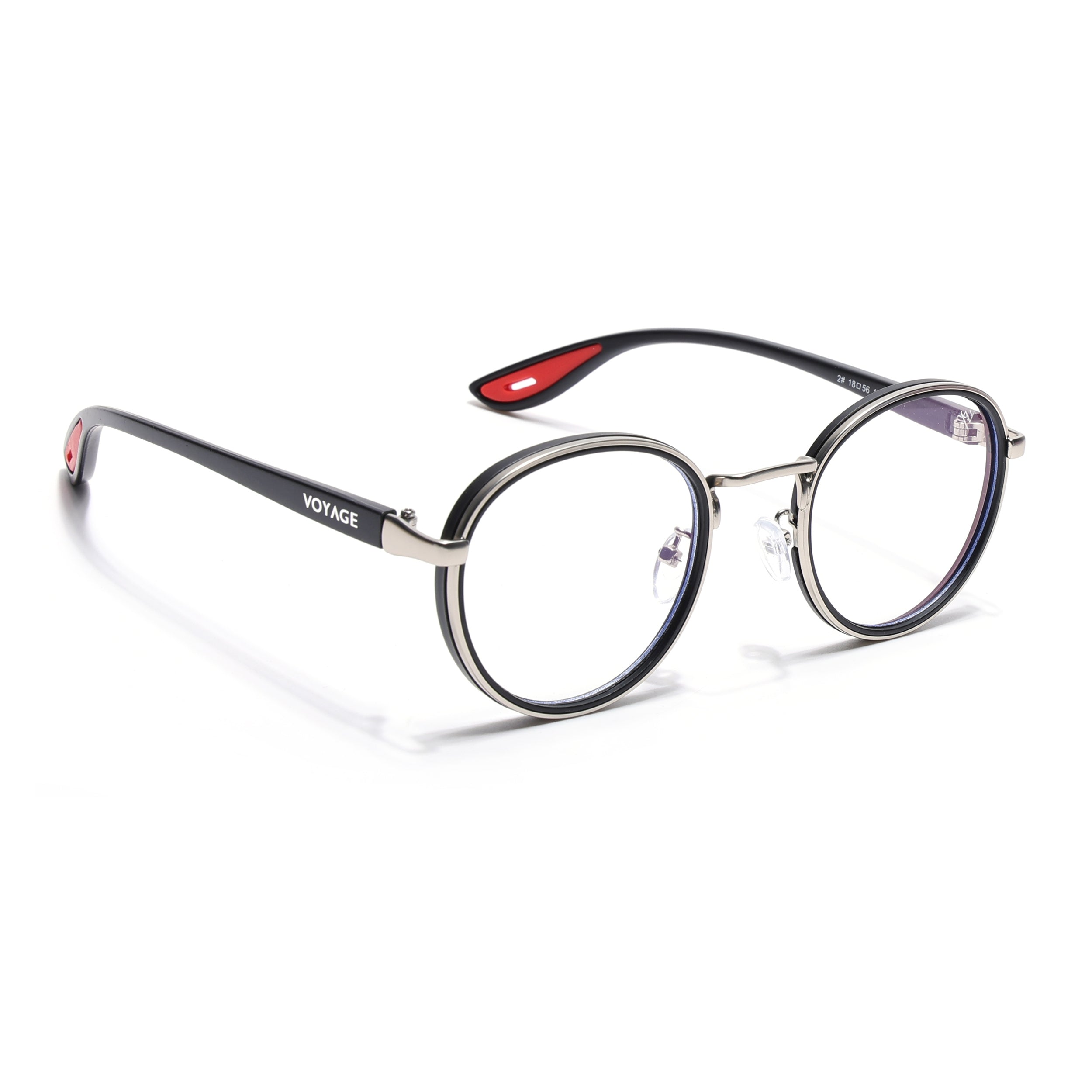 Pilot | Silver & Black Round Eyeglasses for Men & Women | 2#MG6670-C3