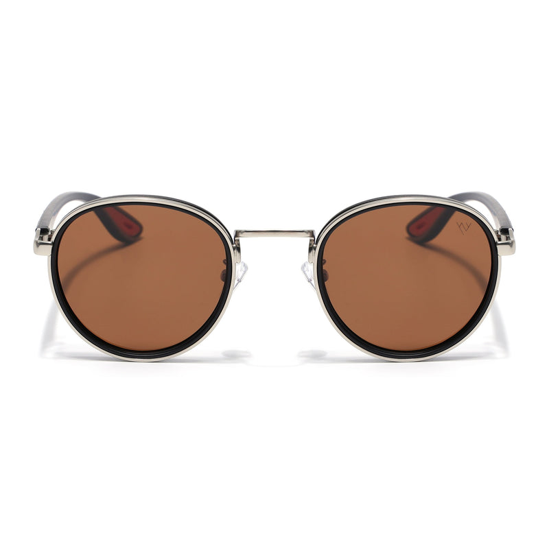 Pilot | Silver Round Polarized Sunglasses | Brown Lens  - PMG6674