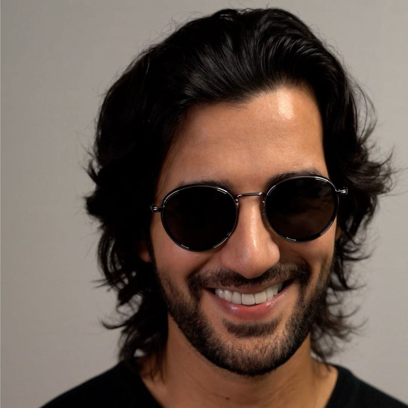 Captain |  Black and Silver Polarized Round Sunglasses - PMG3982