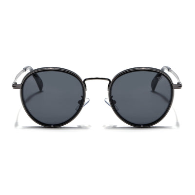 Captain |  Black and Silver Polarized Round Sunglasses - PMG3982