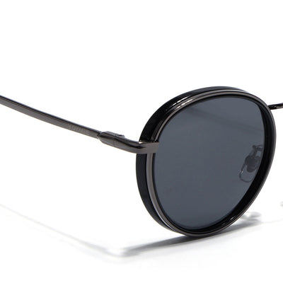 Captain |  Black and Silver Polarized Round Sunglasses - PMG3982