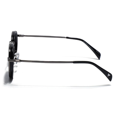 Captain |  Black and Silver Polarized Round Sunglasses - PMG3982