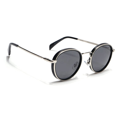 Captain | Crystal Silver & Black Round Polarized Sunglasses - PMG7516