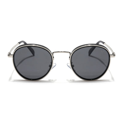 Captain | Crystal Silver & Black Round Polarized Sunglasses - PMG7516