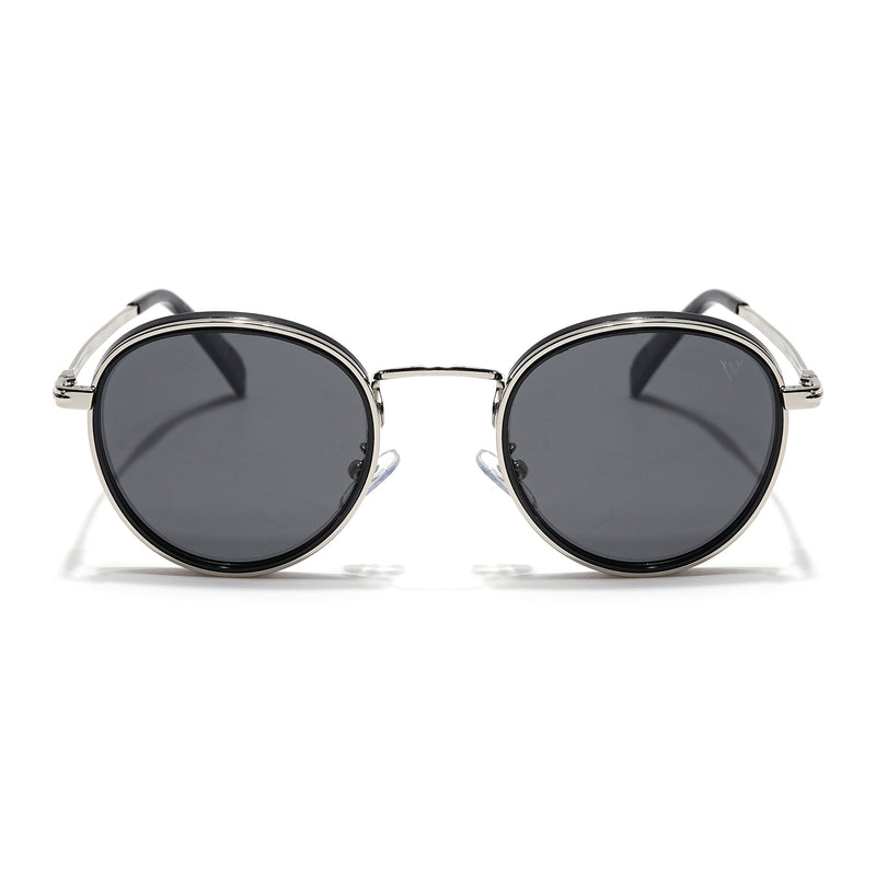 Captain | Crystal Silver & Black Round Polarized Sunglasses - PMG7516