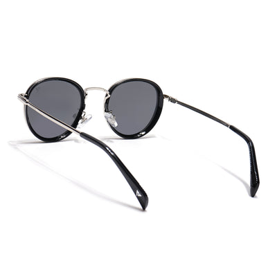 Captain | Crystal Silver & Black Round Polarized Sunglasses - PMG7516