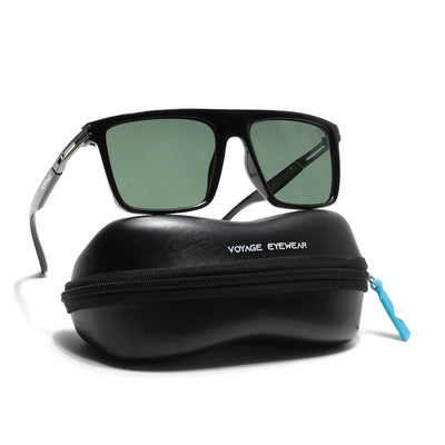 PolarZ | Shine Black Square Polarized Sunglasses | Green Lens - PMG6593