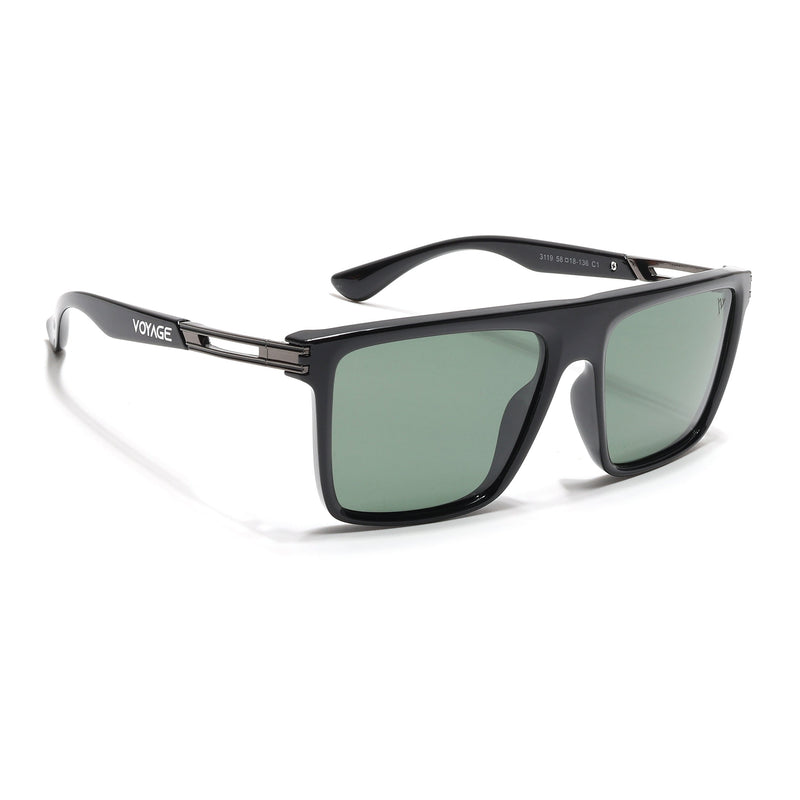 PolarZ | Shine Black Square Polarized Sunglasses | Green Lens - PMG6593