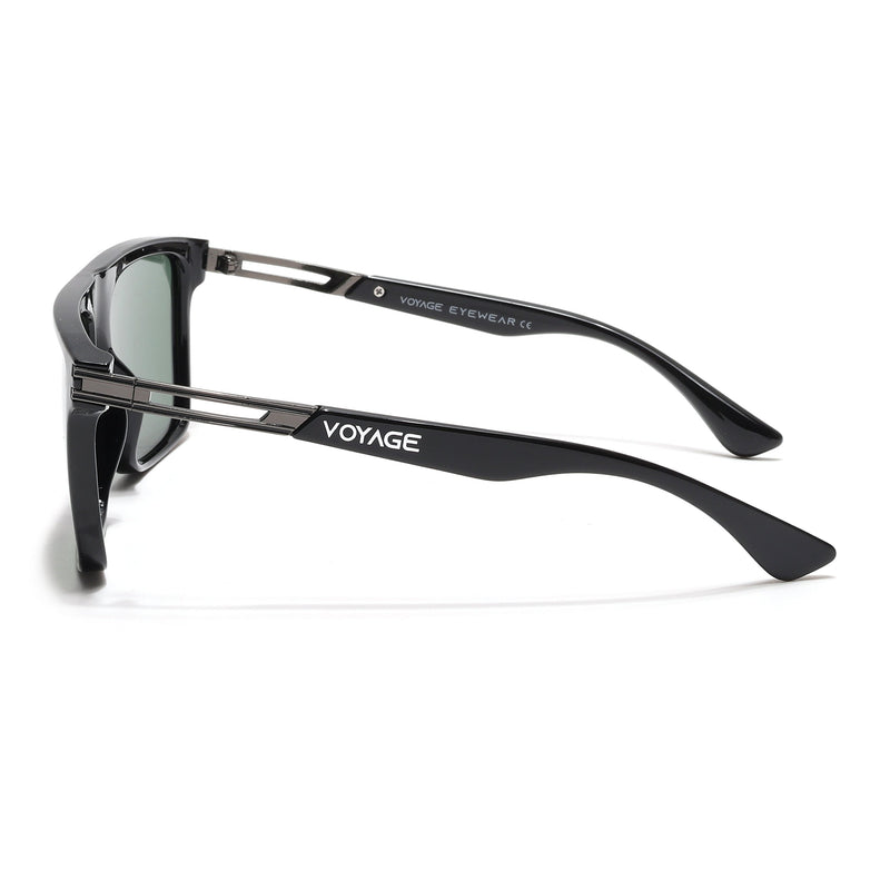 PolarZ | Shine Black Square Polarized Sunglasses | Green Lens - PMG6593