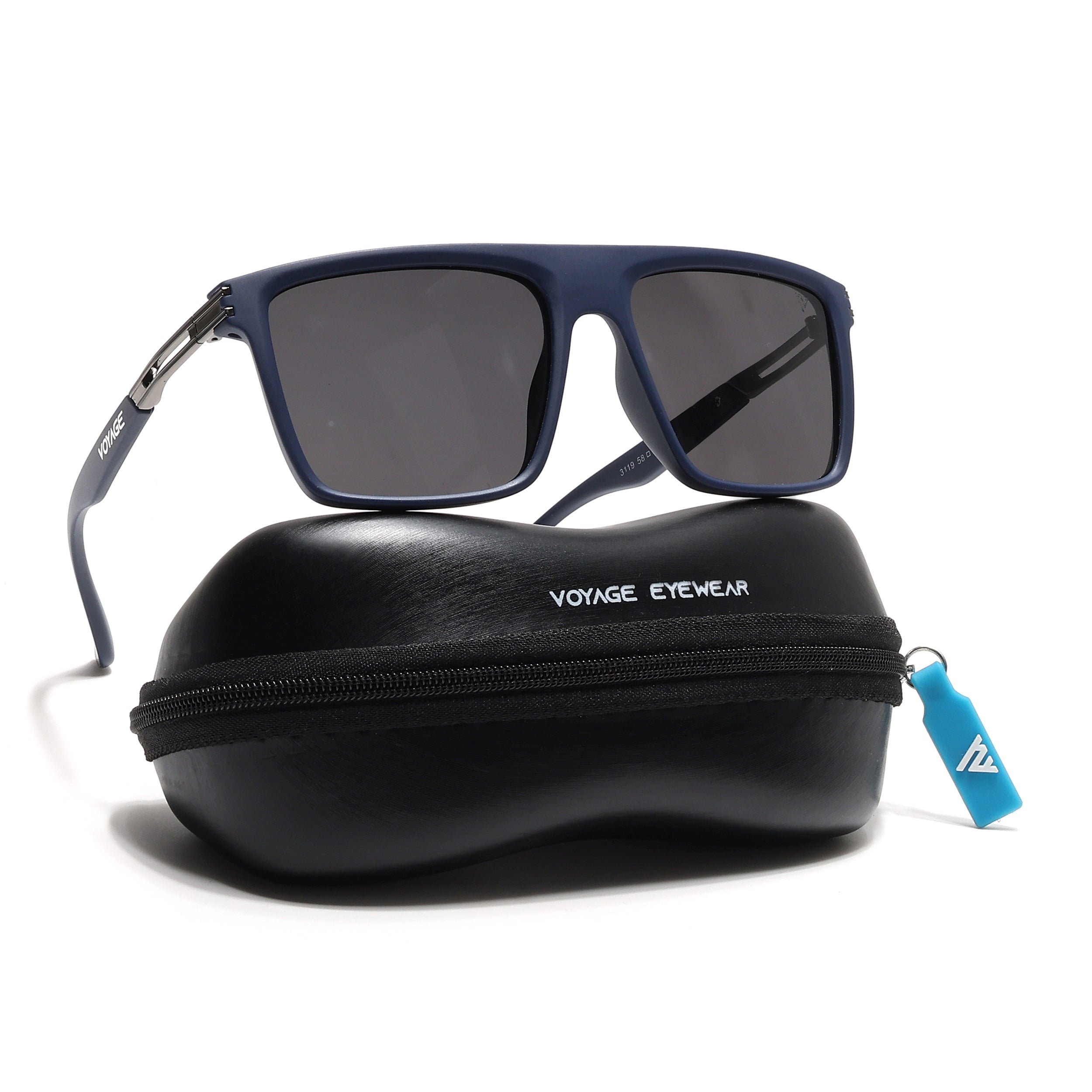 PolarZ | Navy Blue Square Polarized Sunglasses | Black Lens - PMG6595