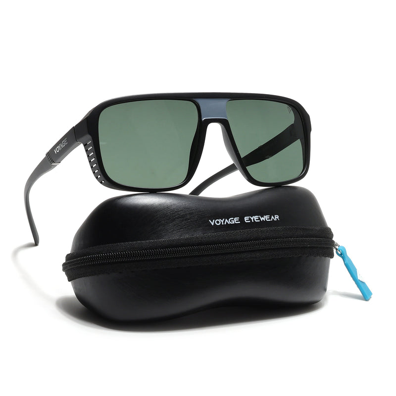 PolarV | Black Square Polarized Sunglasses | Green Lens - PMG6598