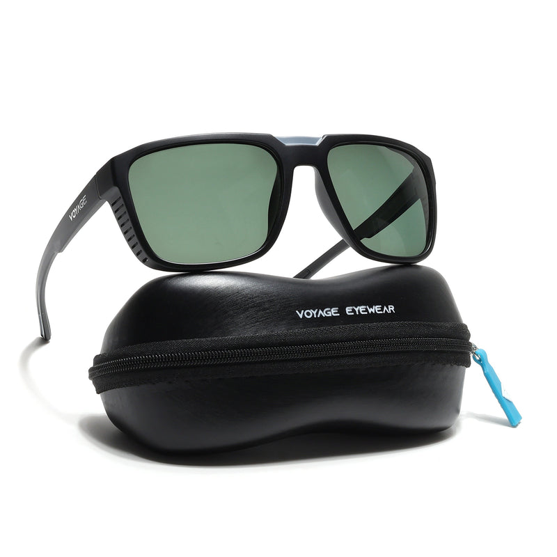 PolarX | Black Square Polarized Sunglasses | Green Lens - PMG6602