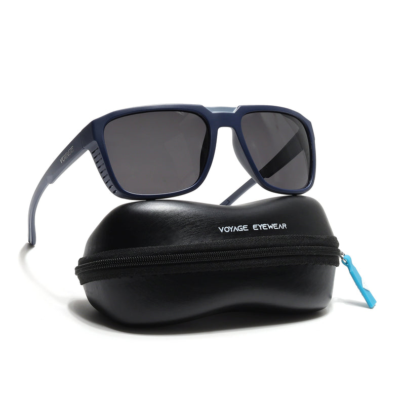 PolarX | Navy Blue Square Polarized Sunglasses | Black Lens - PMG6603