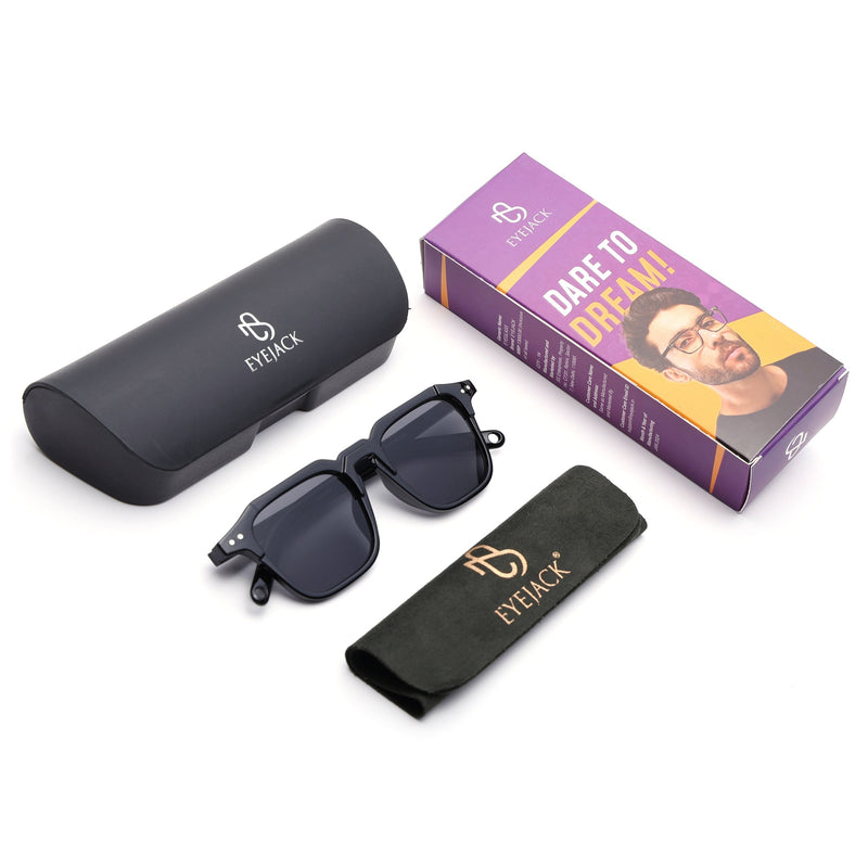 Eyejack Square Sunglasses for Men & Women (Black Lens | Shine Black Frame - 3327CL503-C1)
