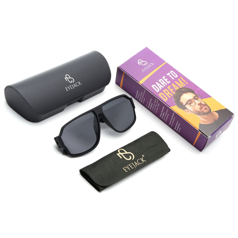 Eyejack Black Wayfarer Polarized Sunglasses for Men & Women (3710PCL1202)