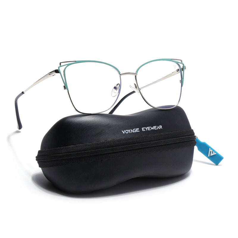 Voyage Glam Silver & Green Cateye Eyeglasses for Women (39001MG6537-C3)