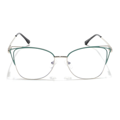 Voyage Glam Silver & Green Cateye Eyeglasses for Women (39001MG6537-C3)