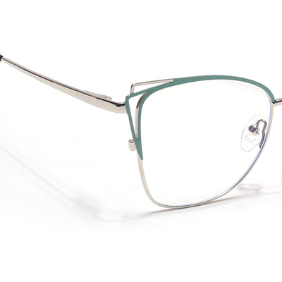 Voyage Glam Silver & Green Cateye Eyeglasses for Women (39001MG6537-C3)