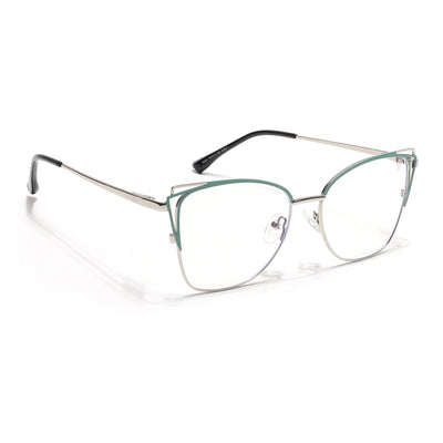 Voyage Glam Silver & Green Cateye Eyeglasses for Women (39001MG6537-C3)