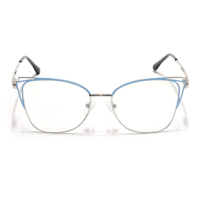 Voyage Glam Silver & Blue Cateye Eyeglasses for Women (39001MG6538-C4)