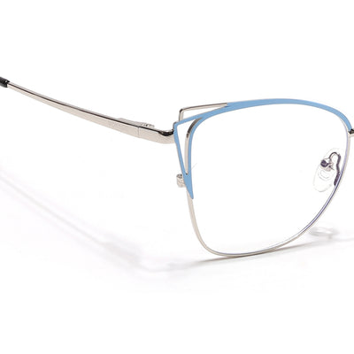 Voyage Glam Silver & Blue Cateye Eyeglasses for Women (39001MG6538-C4)