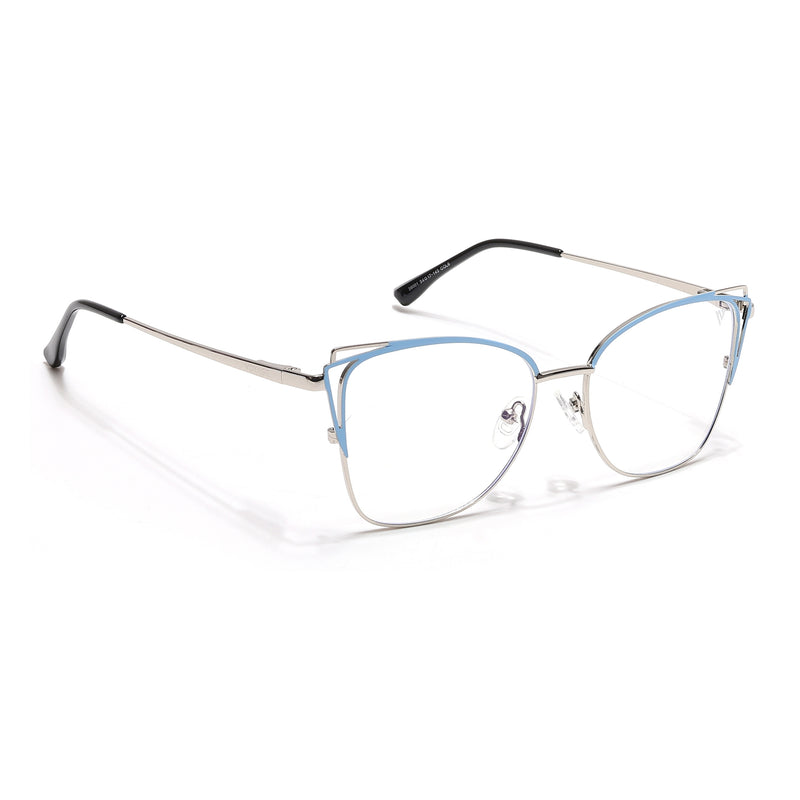 Voyage Glam Silver & Blue Cateye Eyeglasses for Women (39001MG6538-C4)