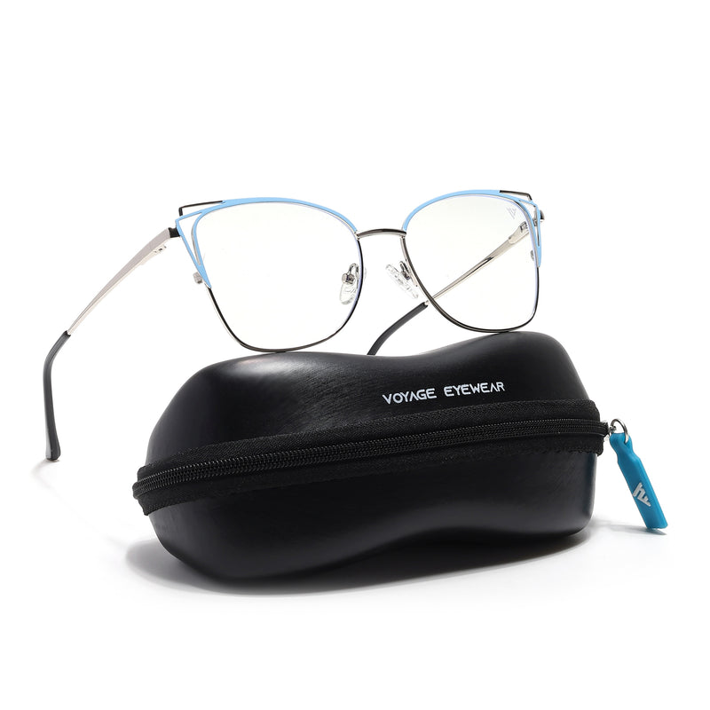 Voyage Glam Silver & Blue Cateye Eyeglasses for Women (39001MG6538-C4)