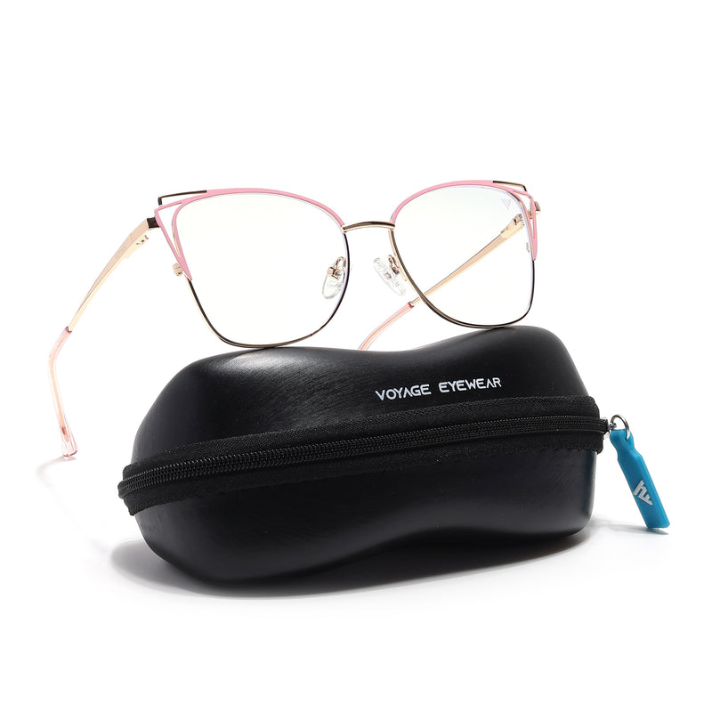 Voyage Glam Golden & Pink Cateye Eyeglasses for Women (39001MG6540-C6)