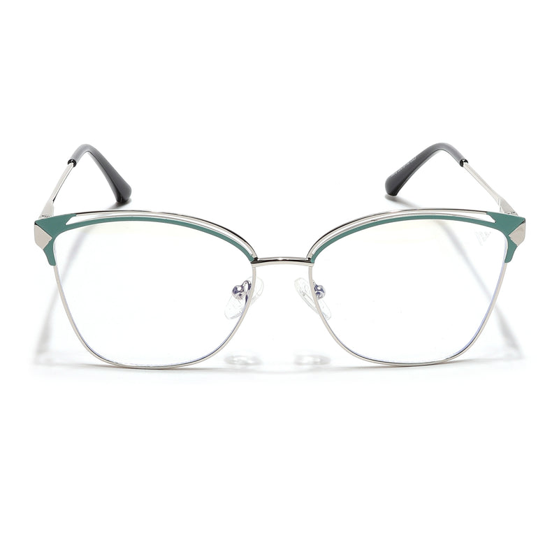 Voyage Glam Silver & Green Cateye Eyeglasses for Women (39012MG6543-C2)