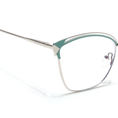 Voyage Glam Silver & Green Cateye Eyeglasses for Women (39012MG6543-C2)