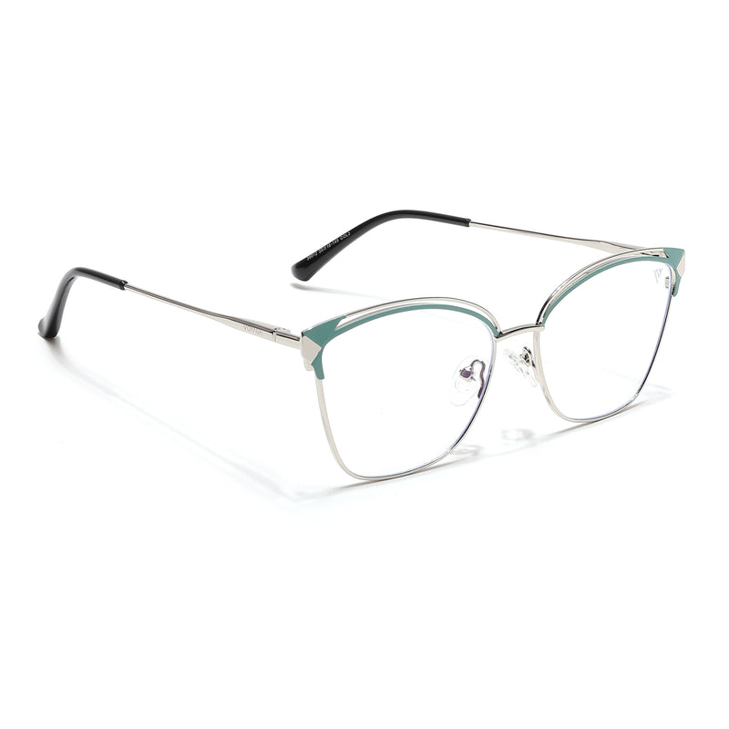 Voyage Glam Silver & Green Cateye Eyeglasses for Women (39012MG6543-C2)