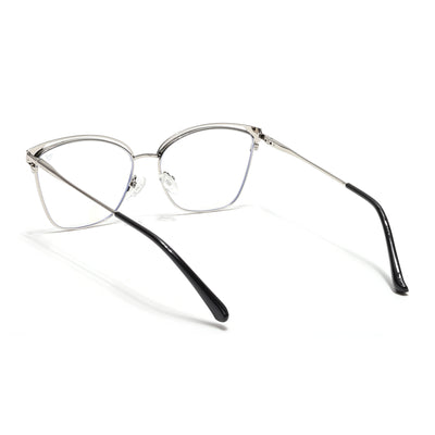 Voyage Glam Silver & Green Cateye Eyeglasses for Women (39012MG6543-C2)