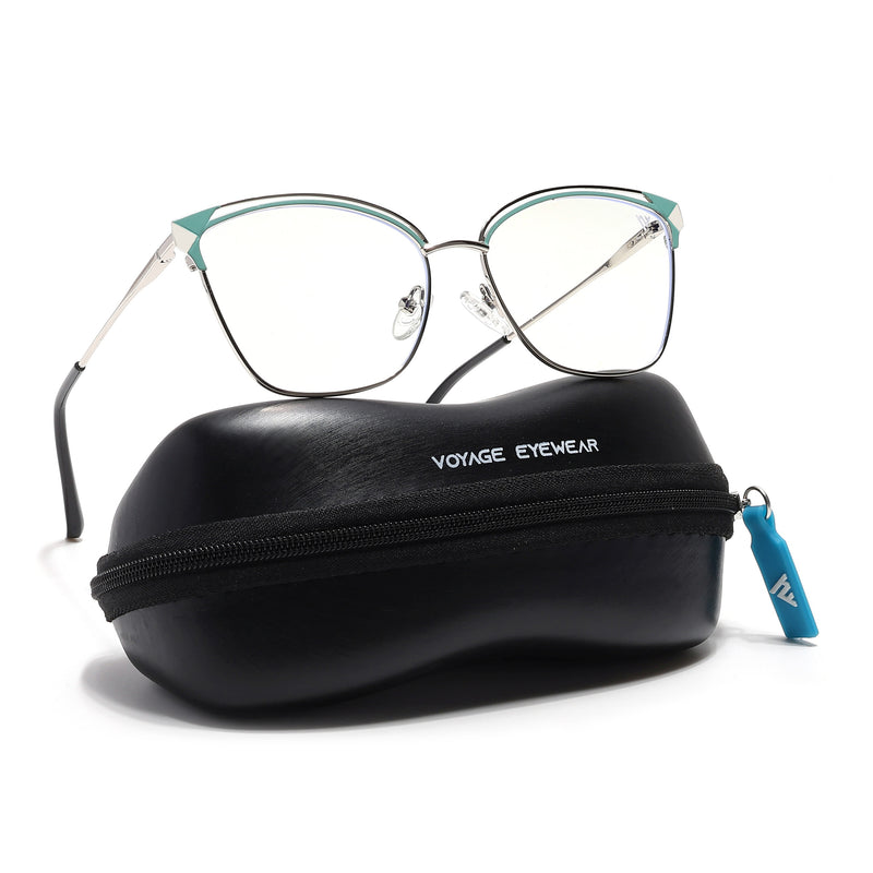 Voyage Glam Silver & Green Cateye Eyeglasses for Women (39012MG6543-C2)