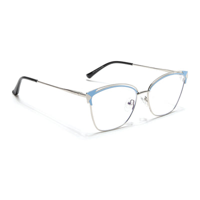Voyage Glam Silver & Blue Cateye Eyeglasses for Women (39012MG6544-C3)