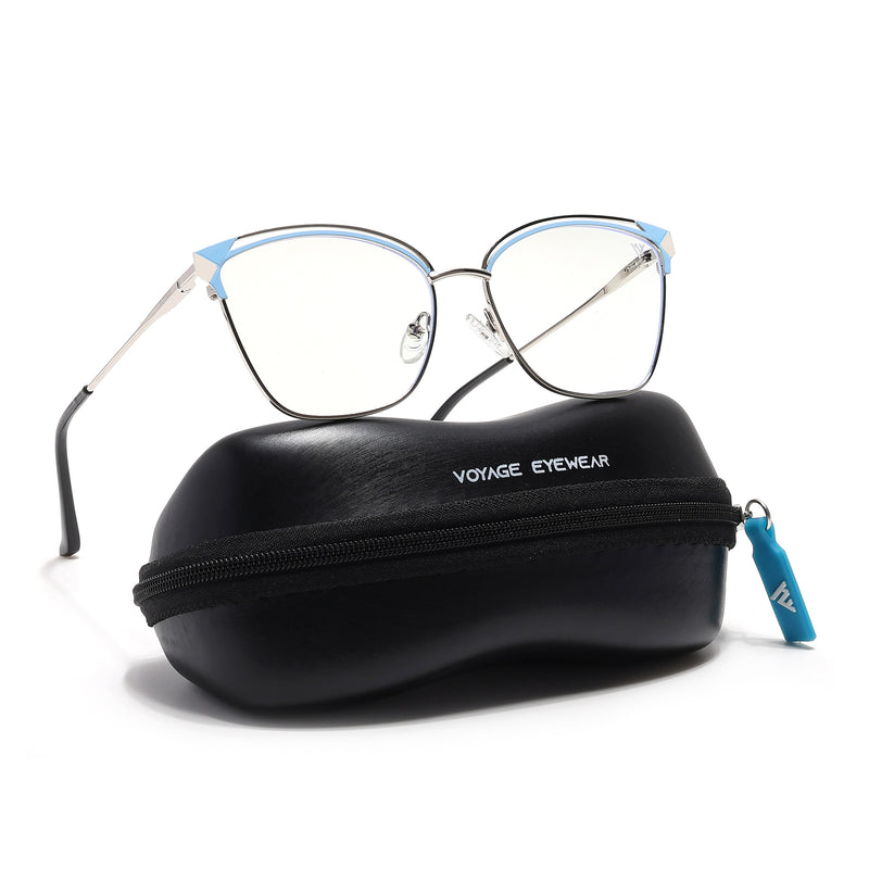 Voyage Glam Silver & Blue Cateye Eyeglasses for Women (39012MG6544-C3)