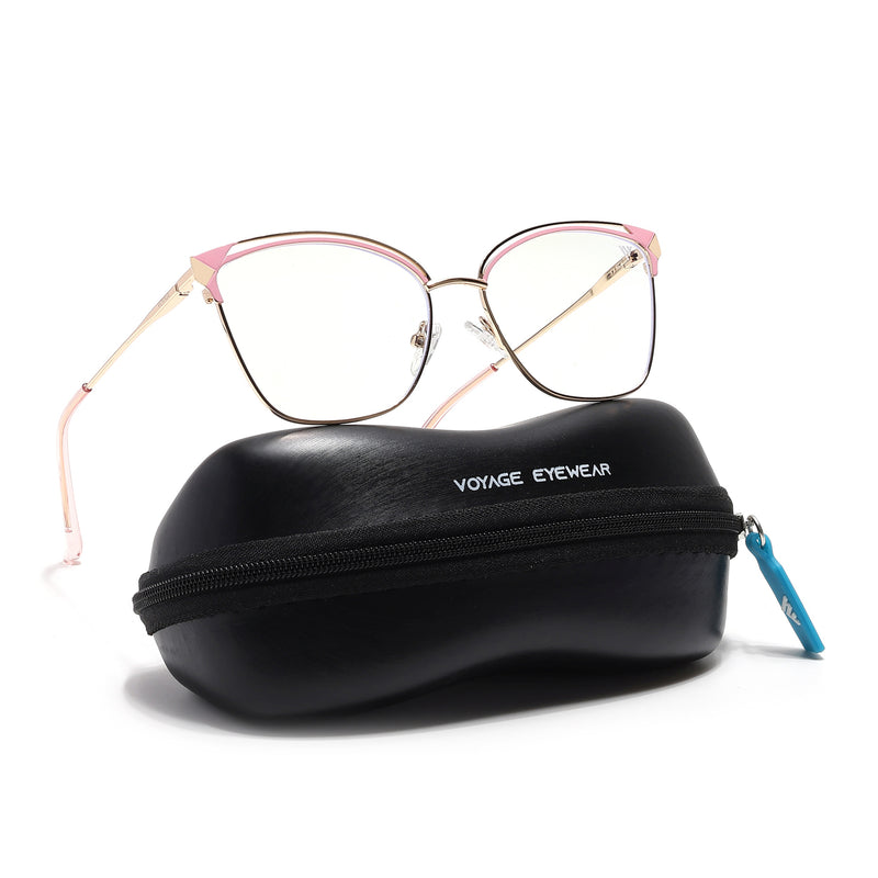 Voyage Glam Golden & Pink Cateye Eyeglasses for Women (39012MG6546-C5)