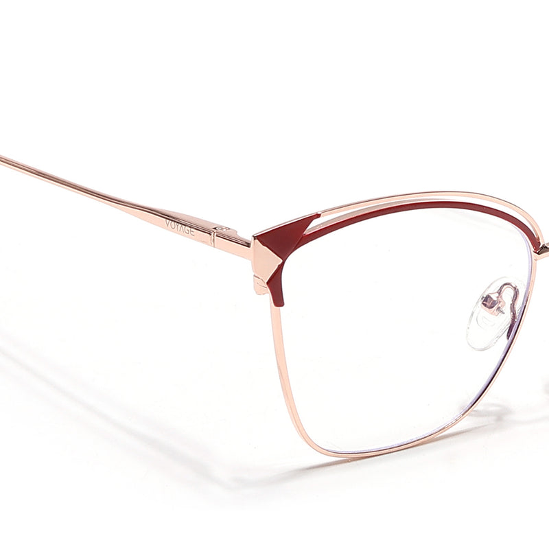 Voyage Glam Golden & Red Cateye Eyeglasses for Women (39012MG6547-C6)