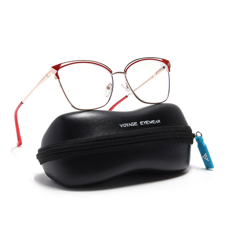 Voyage Glam Golden & Red Cateye Eyeglasses for Women (39012MG6547-C6)