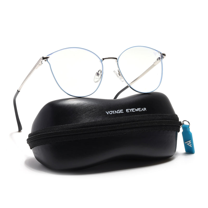 Voyage Glam Blue & Silver Cateye Eyeglasses for Women (39003MG6551-C3)