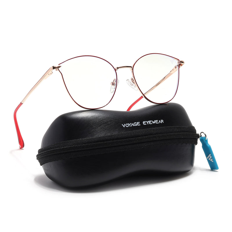 Voyage Glam Red & Golden Cateye Eyeglasses for Women (39003MG6554-C6)