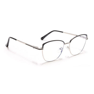 Voyage Glam Silver & Black Cateye Eyeglasses for Women (39007MG6556-C1)