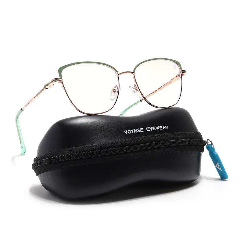 Voyage Glam Golden & Green Cateye Eyeglasses for Women (39007MG6558-C3)