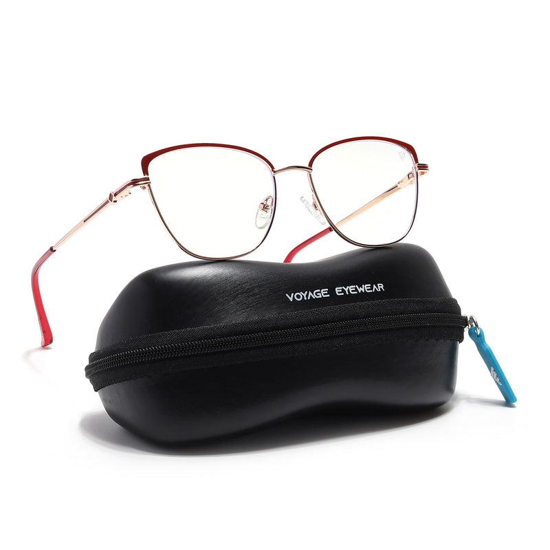 Voyage Glam Golden & Red Cateye Eyeglasses for Women (39007MG6561-C6)