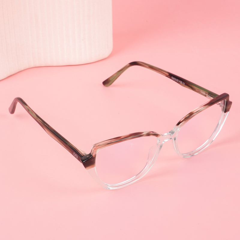 Goeye Glam Brown & Transparent Green Cateye Acetate Eyeglasses for Women (211GE1771-C3)