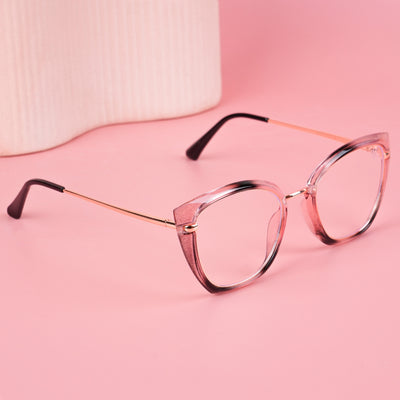 Voyage Glam Pink Black & Golden Cateye Eyeglasses for Women (9039MG5226-C4)