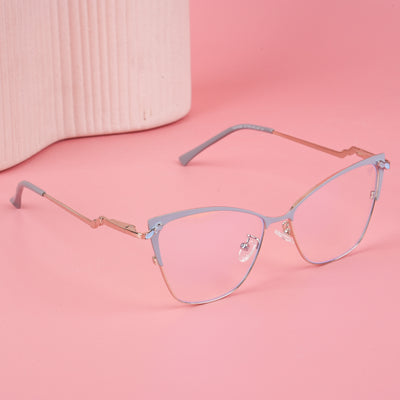 Voyage Glam Sky Blue & Golden Cateye Eyeglasses for Women (9847MG4401-C5)