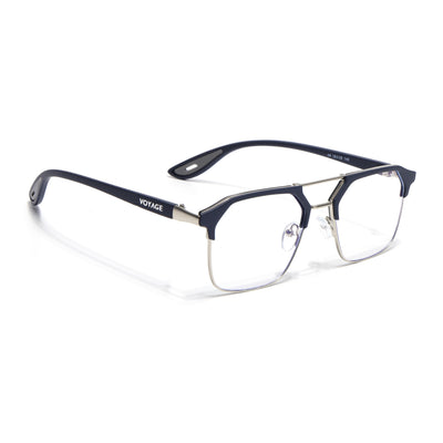 Commander | Blue & Silver Wayfarer Eyeglasses for Men & Women | 4#FMG6686-C3