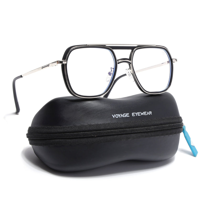Voyage Silver & Black Wayfarer Eyeglasses for Men & Women (5011FMG6844-C2)
